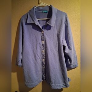 Fresh Produce Purple 3/4 Sleeve Button Down Cardigan Sweatshirt 1X